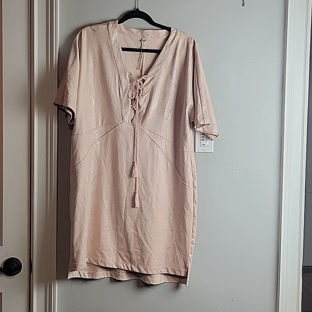 Uncle Frank-Pink/Silver Snakeskin V-Neck Tie Mini Dress-Size Large